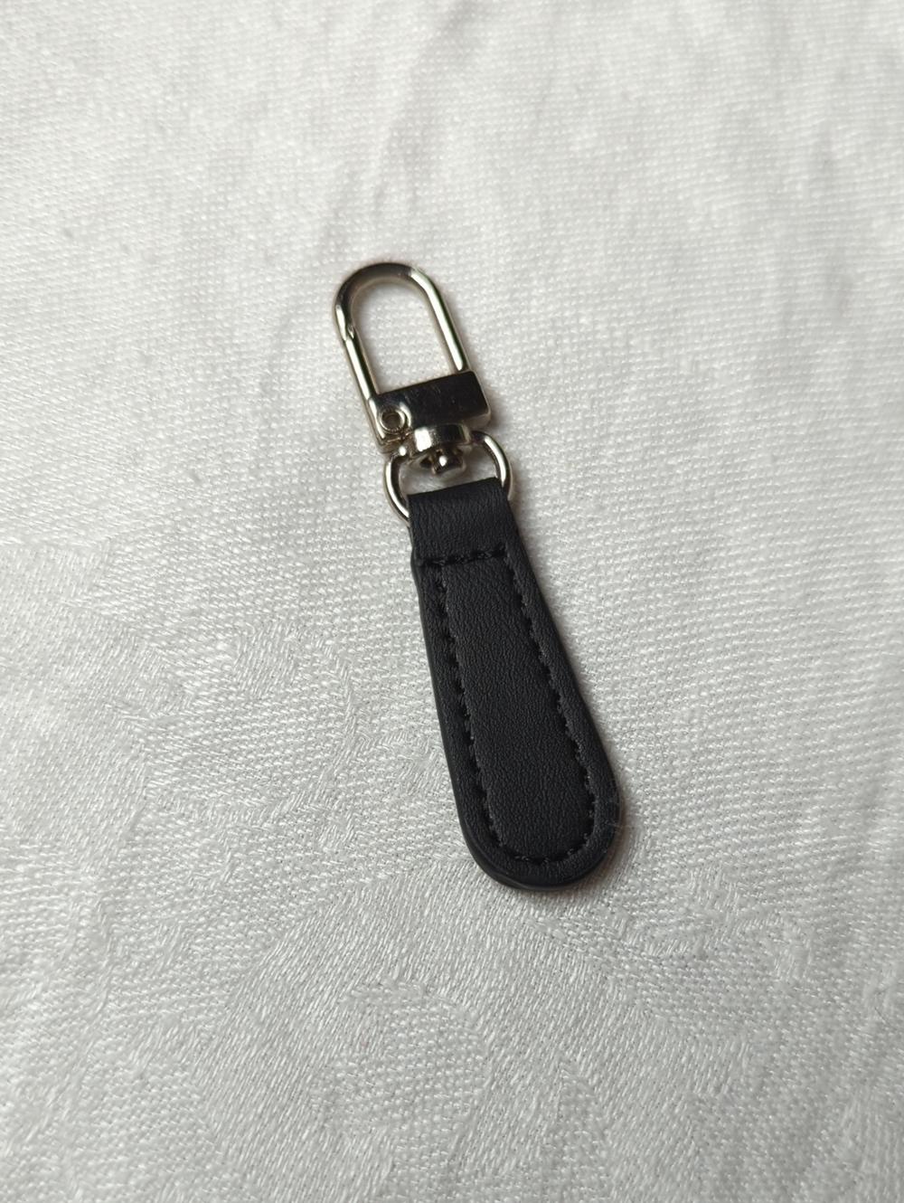Classic Black Leather Zipper Pull with Silver Clip